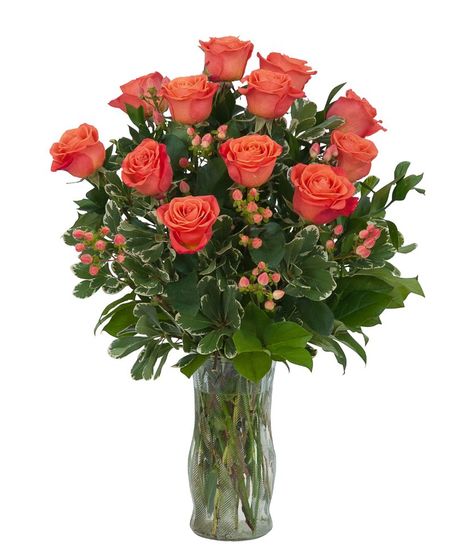 Orange Roses and Berries Vase